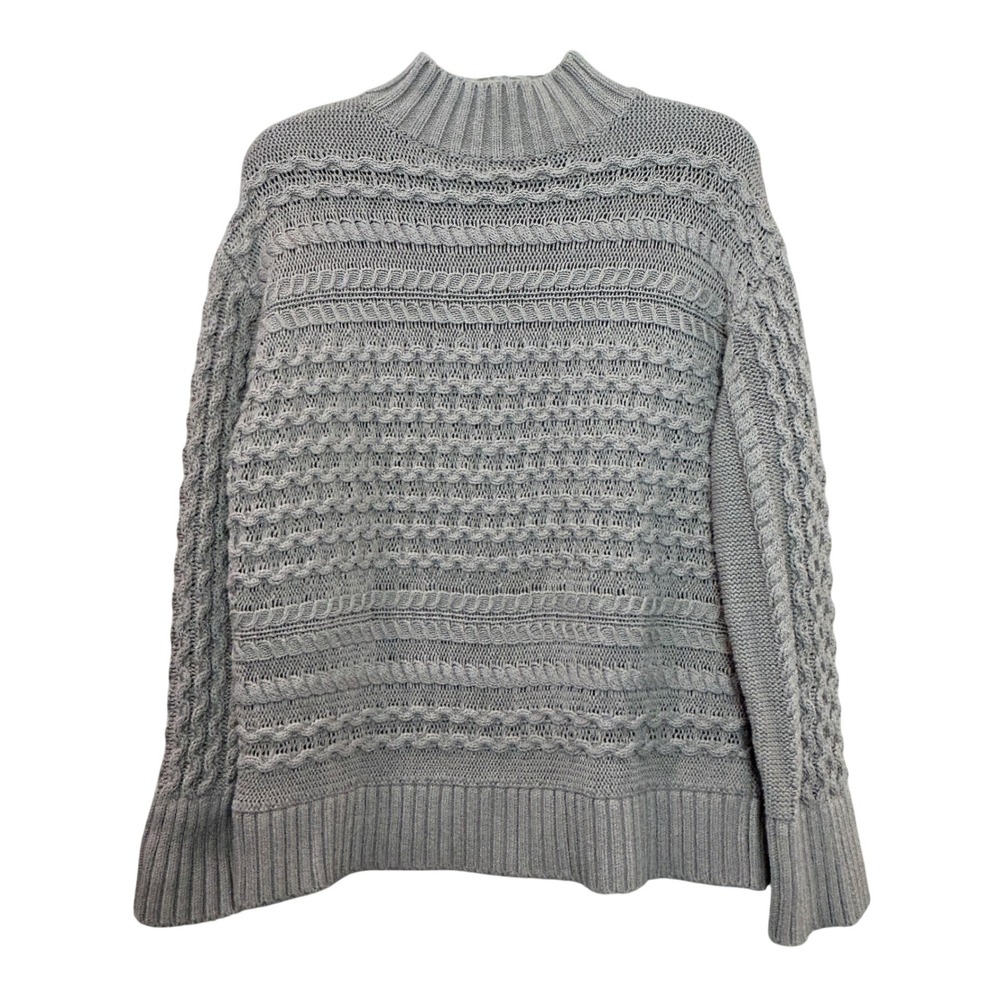 Haven Well Within Sweater Women Small Beige Organic Cotton Cable Mock Neck Cozy